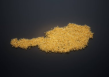 Avusturya Haritası Yüksek Kaliteli Altın Parlak Metalik Boncuklar veya Toplar 3B İllüstrasyon