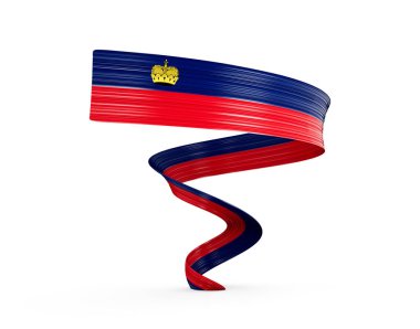 3d Lihtenştayn Bayrağı 3d Sallanan Parlak Sallanan Kurdele Beyaz Arkaplanda 3d Görüntü