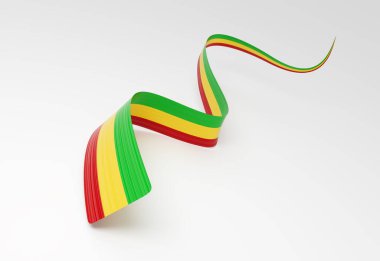 Mali 'nin 3D Bayrağı Beyaz Arkaplanda İzole Edilmiş Dalgalı Parlak Mali Kurdelesi 3D Görüntü