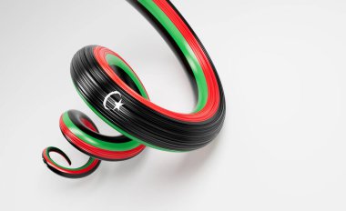Libya 'nın 3d Bayrağı 3d Beyaz Arkaplan 3d Görüntü Üzerinde Libya' nın Sarmal Parlak Bayrağı