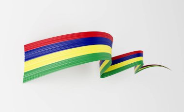 Mauritius 'un 3D Bayrağı. Mauritius' un Parlak Dalgalanışı Mauritius Kurdelesi Beyaz Arkaplanda 3D Görüntü