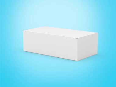 Boş Beyaz Dikdörtgen Karton Kutu Model Tasarımı Mavi Arkaplan 3 boyutlu Görüntü