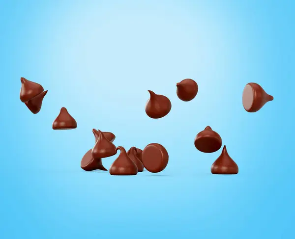 Milk Chocolate Chips Mavi Arkaplanda İzole Edildi 3D Görüntü