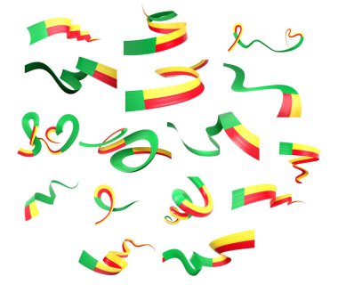 Benin Dalgalı Soyut Kurdele Bayrakları Beyaz Arkaplan 3D Görüntü