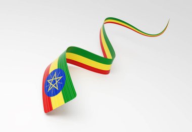 Etiyopya 'nın 3d Bayrağı 3d Dalgalı Parlak Etiyopya Kurdelesi Beyaz Arkaplanda İzole Edildi 3d Görüntü
