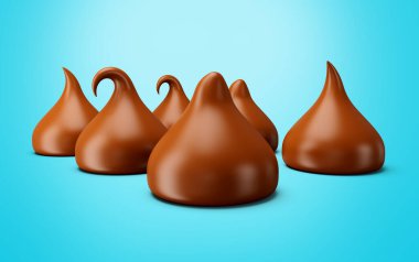 Milk Chocolate Chips Mavi Arkaplanda İzole Edildi 3D Görüntü