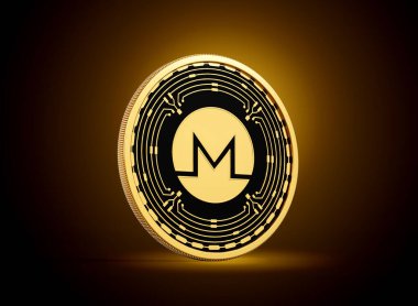 Altın ve Siyah Yuvarlak Şifreli Para Monero XMR Altın Parlak Arkaplan 3D Görüntü