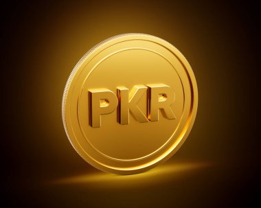 Altın Parlak Yuvarlak Pakistanlı PKR Rupi Parlak Altın Parlak Arkaplan 3D Görüntü