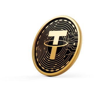 3D Altın ve Siyah Yuvarlak Şifreli Para Bağlayıcısı Beyaz Arkaplanda USDT Para 3D Görüntü