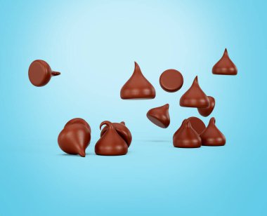 Milk Chocolate Chips Mavi Arkaplanda İzole Edildi 3D Görüntü