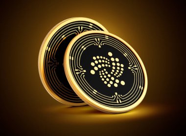 İki Altın ve Siyah Yuvarlak Şifreli Para IOTA Altın Parlak Arkaplan 3D Görüntü