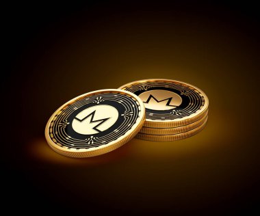 Altın Kripto Para Yığını Monero XMR Parlak Altın Parlak Arkaplan 3D Görüntü