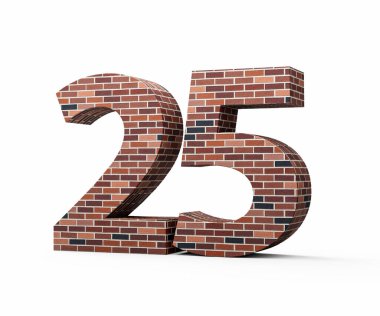 Duvarın numarası 25 25. Renkli tuğla duvarı 3 boyutlu illüstrasyon.