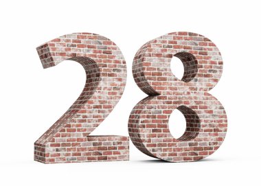 28 numara. Eski Grunge Tuğla Duvarı 'ndan yapılma 28 basamak. 3 boyutlu görüntü.