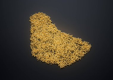 Barbados Haritası Yüksek Kaliteli Altın Parlak Metalik Boncuklar veya Taşak 3B İllüstrasyondan Yapılmış