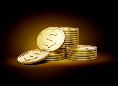 Yığınla Altın Parlak ABD Doları Parlak Altın Parlak Arkaplan 3D Görüntü