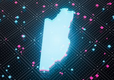 Aydınlatılmış Belize Veri Haritası Neon Mavisi Kusursuz Şablon Arkaplanı 3B Görüntü