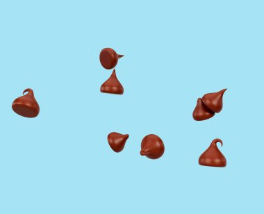 Milk Chocolate Chips Mavi Arkaplanda İzole Edildi 3D Görüntü