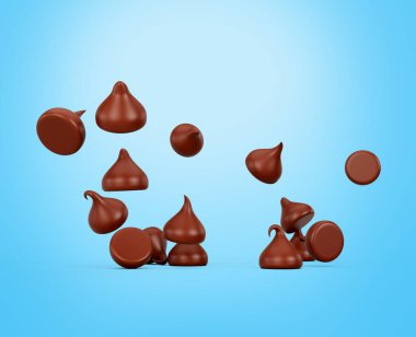 Milk Chocolate Chips Mavi Arkaplanda İzole Edildi 3D Görüntü