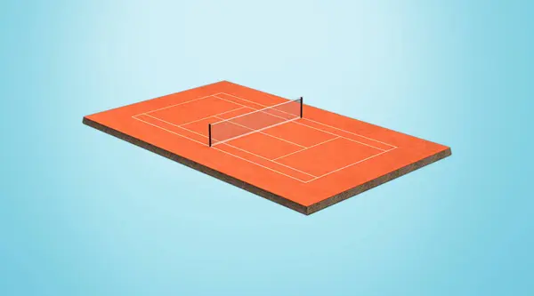 stock image Orange Clay Tennis Court Field With Net And White Lines Marking Boundaries 3D Illustration