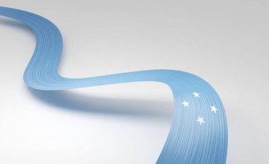 Mikronezya 'nın 3d Bayrağı 3d Parlak Dalgalı Mikronezya Kurdelesi Beyaz Arkaplanda 3d Görüntü