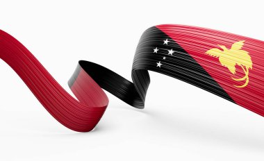 Papua Yeni Gine 'nin 3d Bayrağı 3d Beyaz Arkaplanda Sallanan Kurdele 3d Görüntü