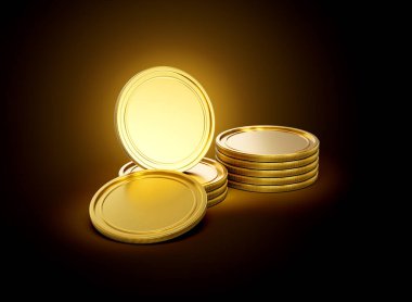 Altın Parlak Yuvarlak Para Yığını Parlak Altın Parlak Arkaplanda İzole Edilmiş 3D Görüntü