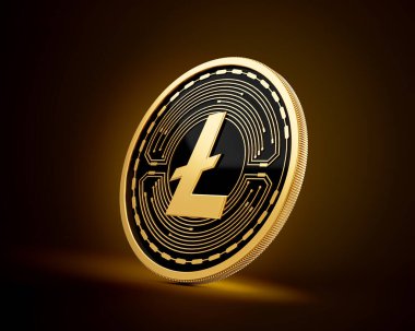 Altın ve Siyah yuvarlak kripto para birimi Litecoin LTC Altın Parlak Arkaplan 3D Görüntü