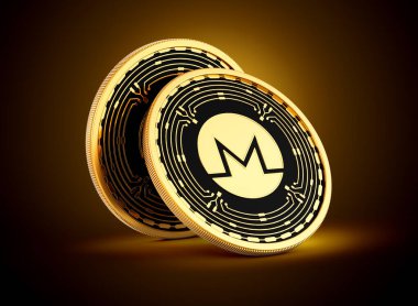 İki Altın ve Siyah Yuvarlak Şifreleme Monero XMR Altın Parlak Arkaplan 3D Görüntü