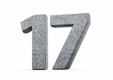 Beton Numarası 17 Gri Beton Taştan Yapılan Beyaz Arkaplan 3D Görüntü