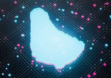 Aydınlatılmış Barbados Veri Haritası Kusursuz Desen Arkaplanındaki Neon Mavi Işık 3B Görüntü