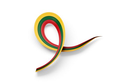 Litvanya 'nın 3D Bayrağı Parlak Dalgalı Farkındalık Kurdelesi Litvanya Beyaz Arkaplan 3D Görüntü