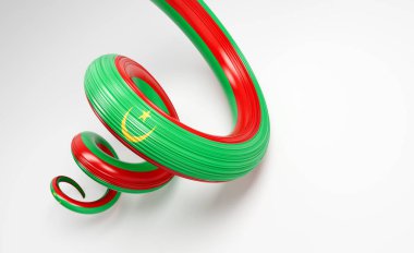 Moritanya 'nın 3d Bayrağı 3d Sarmal Parlak Kurdeleli Bayrak Beyaz Arkaplanda İzole Edildi 3d Görüntü
