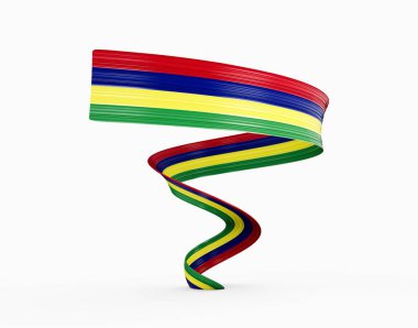 Mauritius 'un 3d Bayrağı 3d Sallanan Parlak Sallanan Kurdele Beyaz Arkaplanda 3d Görüntü
