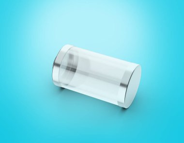 Cyan Arkaplan Üzerinde Gri Metal Kapaklı Şeffaf Boş Cam Batarya Hücresi