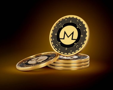 Altın Kripto Para Yığını Monero XMR Parlak Altın Parlak Arkaplan 3D Görüntü