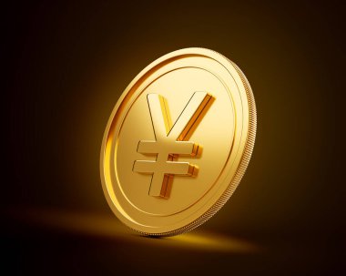 Altın Parlak Yuvarlak Japon Yen Parlak Altın Parlak Arkaplan 3D Görüntü