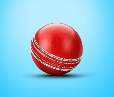 Parlak Yeni Test Maçı Deri Dikişli Kriket Topu Mavi Arkaplan 3D Görüntü