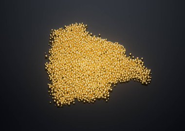 Bolivya Haritası Yüksek Kaliteli Altın Parlak Metalik Boncuklar veya Taşak 3B İllüstrasyon