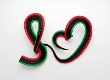 Libya Kalp Şeklinin 3D Bayrağı Parlak Dalgalı Farkındalık Kurdelesi Beyaz Arkaplanda 3D Görüntü