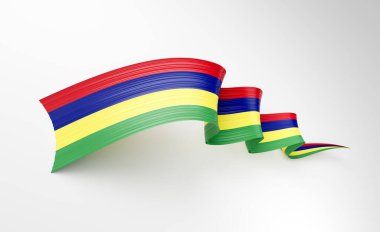 Mauritius 'un 3d Bayrağı 3d Sallanan Parlak Sallanan Kurdele Beyaz Arkaplanda 3d Görüntü