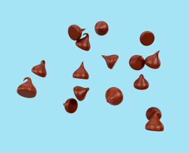Milk Chocolate Chips Mavi Arkaplanda İzole Edildi 3D Görüntü