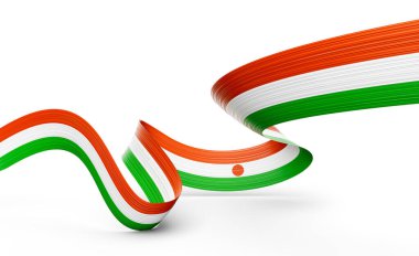 3d Flag Of Niger 3d Shiny Waving Niger Ribbon Flag On White Background 3d Illustration clipart