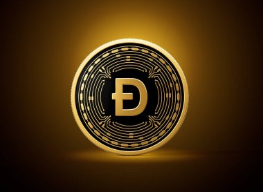 Altın ve Siyah Yuvarlak Şifreli Para Dogecoin D Altın Parlak Arkaplan 3D Görüntü