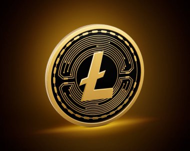 Altın ve Siyah yuvarlak kripto para birimi Litecoin LTC Altın Parlak Arkaplan 3D Görüntü