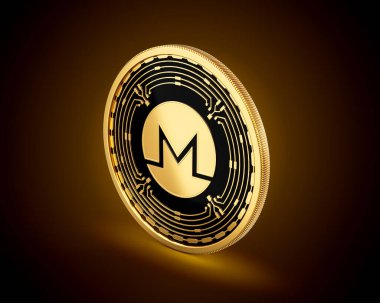 Altın ve Siyah Yuvarlak Şifreli Para Monero XMR Altın Parlak Arkaplan 3D Görüntü