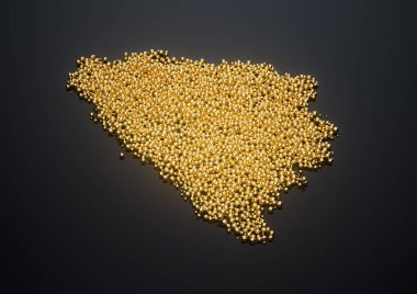 Bosna Haritası Yüksek Kaliteli Altın Parlak Metalik Boncuklar veya Toplar 3B İllüstrasyondan Yapıldı