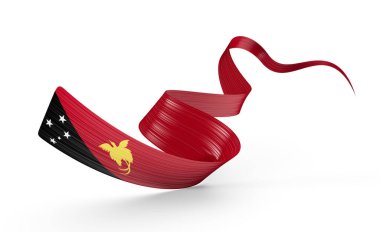 3d Flag Of Papua New Guinea 3d Shiny Waving Ribbon Flag On White Background 3d Illustration clipart