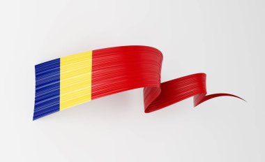 Romanya 'nın 3d. Bayrağı 3d Dalgalı Parlak Romanya Kurdelesi Beyaz Arkaplanda 3d Görüntü