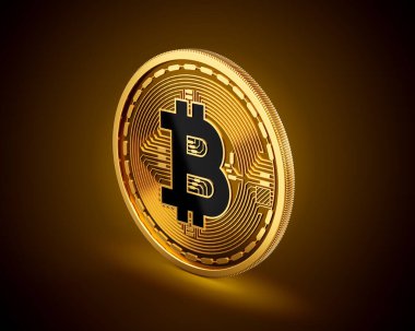 Altın ve Siyah Yuvarlak Kripto Para Birimi BTC Altın Parlak Arkaplan 3D Görüntü
